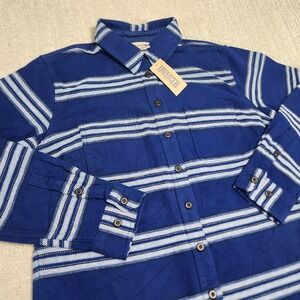 Duluth Trading Heritage Weight Flannel Shirt Women Medium Blue Stripe Shacket